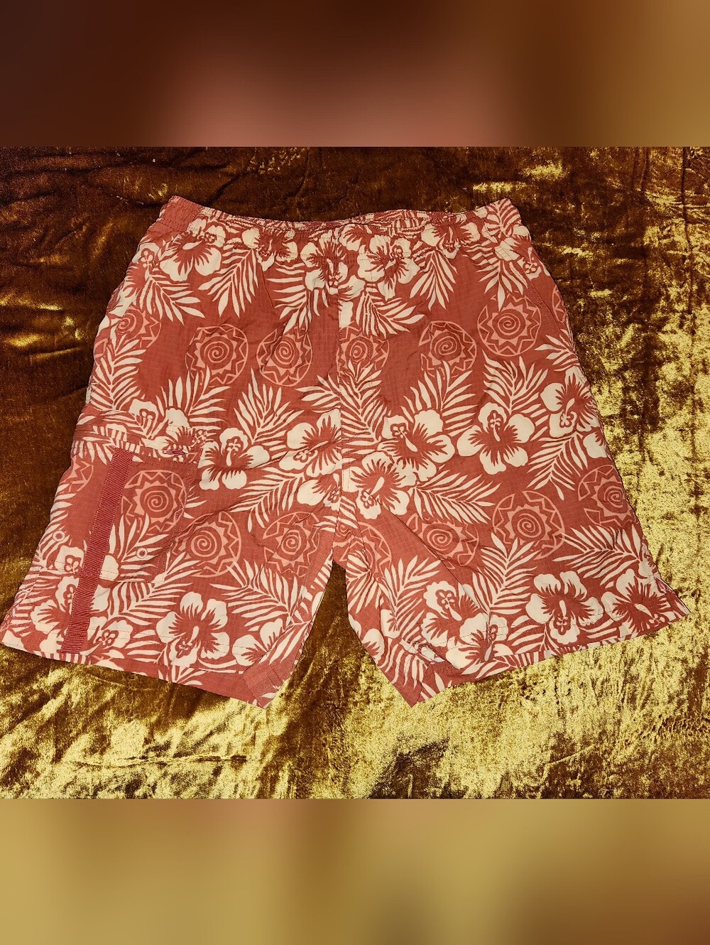 Vintage 1990s Tommy Bahama Red White Floral Tropical Swim Board Shorts